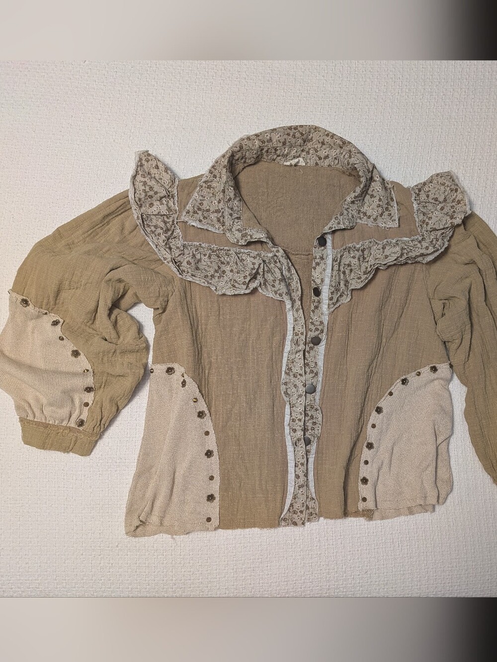 POL Cream Patchwork Boho Jean Jacket - Picture 5 of 11